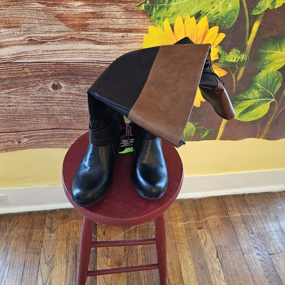 Black and Brown Knee-High Boots